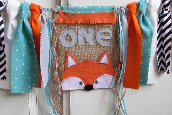 Fox High Chair Banner Fox Birthday Banner Woodland Animal Theme Fox Party First Birthday Photo Prop Orange Blue Tribal Fox Wild One Camping Il_570xn