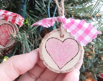 Double Sided Personalised Unique Valentines Day Wood Slice Hanging Ornament
