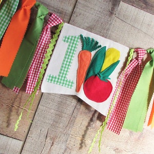 Farmer's Market High Chair Banner Highchair Decoration Vegetable Fabric Garland 1st Birthday Photo Prop Smash Cake Corn Carrot Tomato Garden image 7