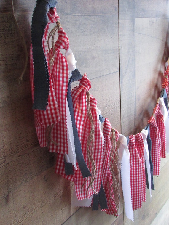 Red White and Blue Gingham Garland Red White Rag Tie Garland Picnic Banner Country Picnic Decor Patriotic BBQ Party USA American 4th of July Il_570xn