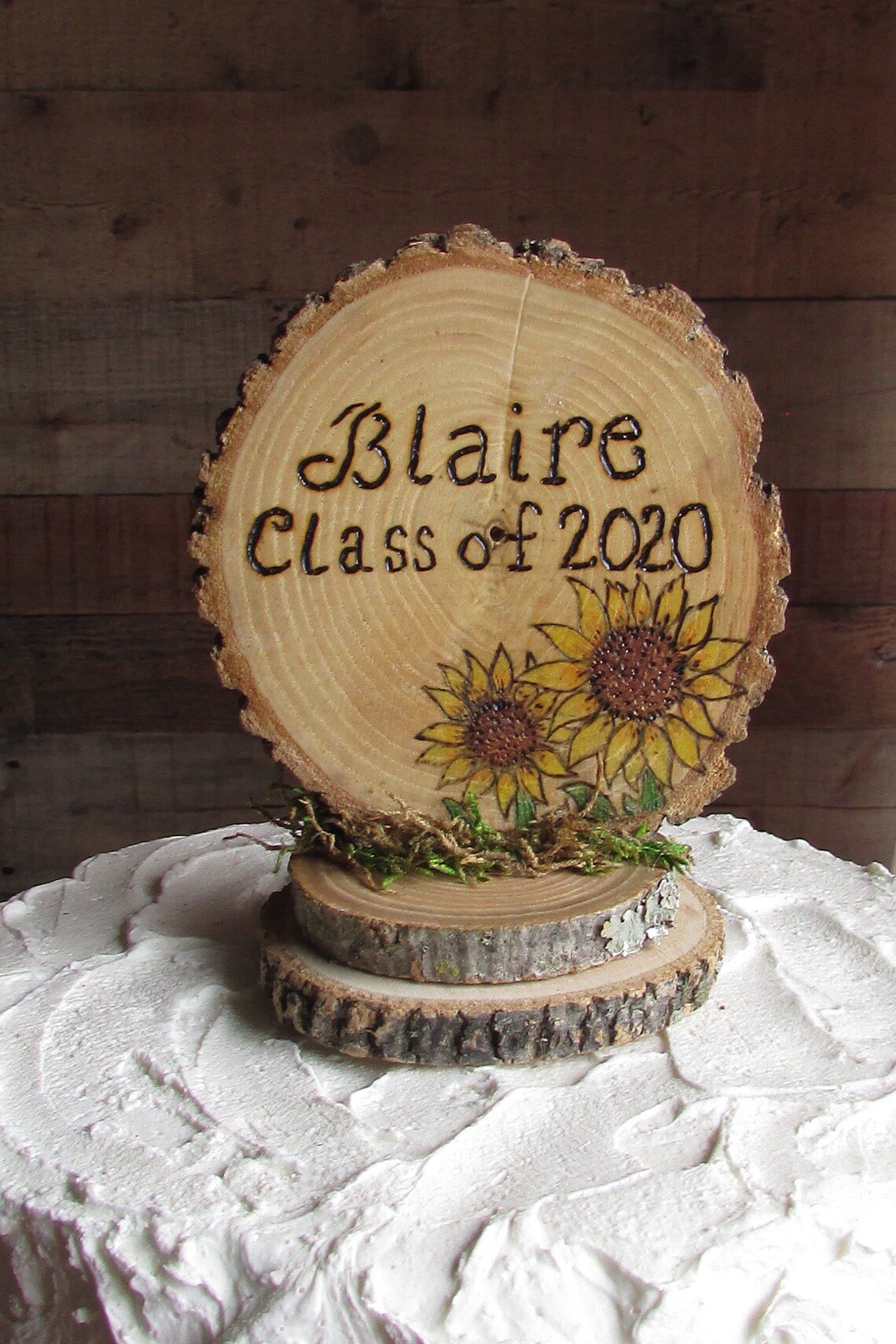 Sunflower Graduation Cake Topper Sunflower Wood Slice Cake Etsy