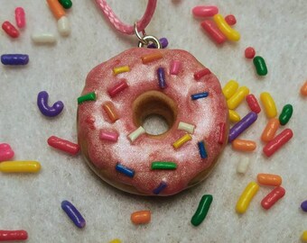 Pink Donut Necklace, Donut Charm Necklace, Donut Jewelry, Donut Party, Doughnut Necklace, Miniature Food Jewelry, Kawaii Necklace