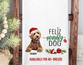 PERSONALIZED Dog Christmas Kitchen Towel, Gift for Dog Mom , Hostess Gift, Dog with Ornaments