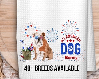 Personalized Patriotic Dog Kitchen Towel, American Decor