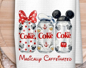 Magically Caffeinated Kitchen Towel, Mouse Inspired Diet Soda Tea Towel, Funny Disney Style Gift