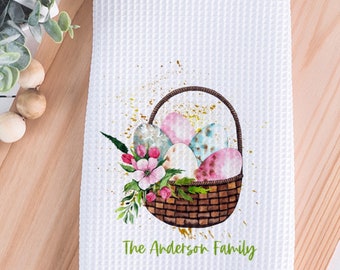 Flowers in a Basket Towel, Spring Waffle Towel, Personalized Easter Towel, Easter Basket Gift, Housewarming Gift, Hostess Gift, Gift for Her