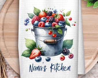 Berries Kitchen Towel, Personalized Tea Towel for Mother's Day, Summer Kitchen Decor, Housewarming Gift, Hostess Gift