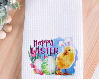 Easter Kitchen Towel, Easter Chick Decor, Easter Basket Stuffer, Hostess Gift, Easter Gift for Mom, Hoppy Easter