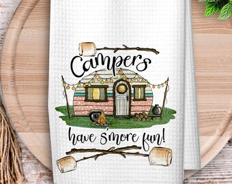 Camping S'mores Kitchen Towel, Gift for Outdoor Enthusiasts, Funny S'mores Have More Fun Towel, BBQ Lover Gift