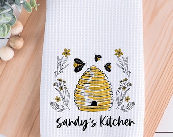 Honey Bee Kitchen Towel, Persoanlized Bee Kitchen Decor, Mother's Day Gift, Kitchen Beehive Towel, Housewarming Gift, Hostess Gift
