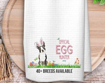 Adorable Easter Dog Towel, Personalized Kitchen Towel for Dog Owner, Official Egg Hunter, Hostess  Housewarming Gift