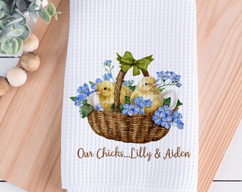 Easter Chick, Easter Kitchen Towel, Personalized Easter Gift, Easter Basket Stuffer, Hostess Gift, Easter Gift for Mom