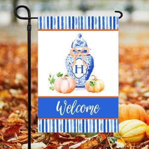 Chinoiserie Fall Garden Flag, Personalized Outdoor Flag for Porch, Outdoor Fall Halloween Decor, Ginger Jar Yard Art