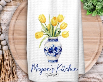 Chinoiserie Tulips Kitchen Towel: Spring Ginger Jar Decor