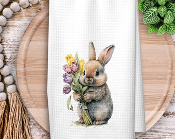 Easter Bunny Towel, Easter Kitchen Tea Towel, Rabbit Kitchen Towel, Easter Kitchen Decor, Gift for Wife