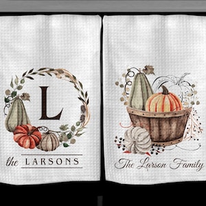 Personalized Pumpkins in a Basket Towel OR Fall Wreath Towel, Waffle or Plush, Fall Home Decor, Housewarming Gift, Hostess Gift