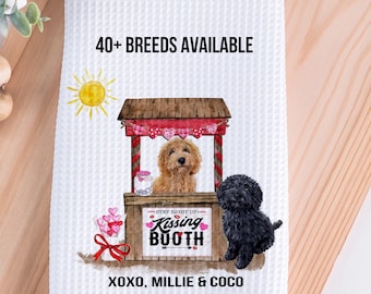 Festive Valentine Dog Towel, Personalized Kitchen Towel for Dog Mom, Valentine Kissing Booth, Gift for Wife or Girlfriend