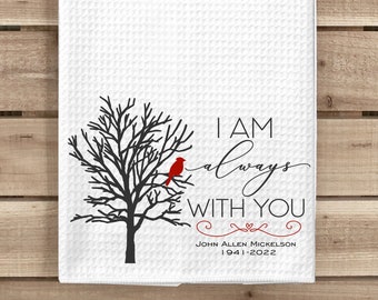 Cardinal Kitchen Towel, I Am Always With You Cardinal Towel, Nature Kitchen Decor, Personalized Sympathy Gift, Cardinal Hand Towel