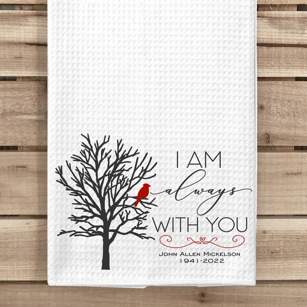 Cardinal Kitchen Towel, I Am Always With You Cardinal Towel, Nature Kitchen Decor, Personalized Sympathy Gift, Cardinal Hand Towel