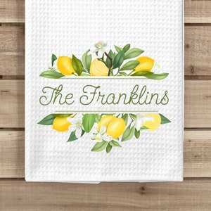 Lemon Kitchen Towel, Personalized Tea Towel, Father&#39;s Day Gift, Summer Kitchen Decor, Housewarming Gift, Hostess Gift