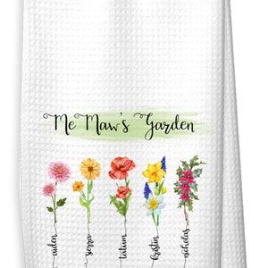 Personalized Grandma's Garden Kitchen Towel, Mother's Day Gift from Grandkids, Birth Mother Flower GIft, Birthday Gift for Grandma image 3