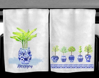 Chinoiserie Hand Towels, Chinoiserie Vases Towel, Personalized Family Tea Towel, Mother's Day Gift, Bridal Shower GIft