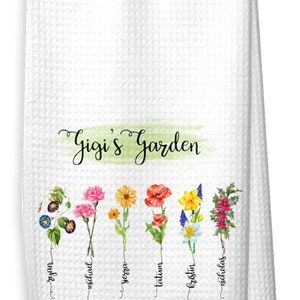 Personalized Grandma's Garden Kitchen Towel, Mother's Day Gift from Grandkids, Birth Mother Flower GIft, Birthday Gift for Grandma image 2