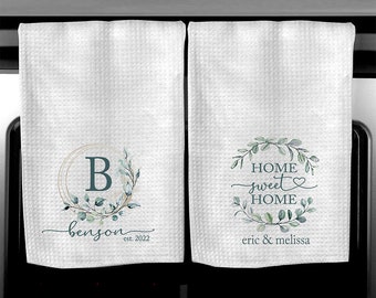 Monogram Kitchen Towel Set, Gift for Couple, Housewarming Gift, Personalized Waffle Towel, Kitchen Decor, Wedding Gift