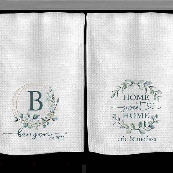 Wedding Monogram Towel Set, Gift for Newlyweds, Couples Gift, Housewarming Gift, Personalized Kitchen Towel, Custom Wedding Gift