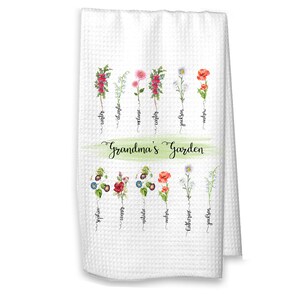 Personalized Grandma's Garden Kitchen Towel, Mother's Day Gift from Grandkids, Birth Mother Flower GIft, Birthday Gift for Grandma image 5