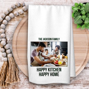 Design Your Own Kitchen Towel, Personalized Tea Towel, Housewarming Gift, Custom Dish Towel with your Photo or Text Bebas Neue