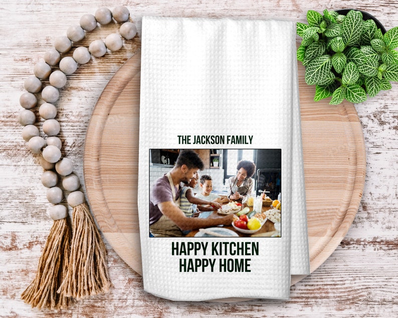 Design Your Own Kitchen Towel, Personalized Tea Towel, Housewarming Gift, Custom Dish Towel with your Photo or Text Bebas Neue