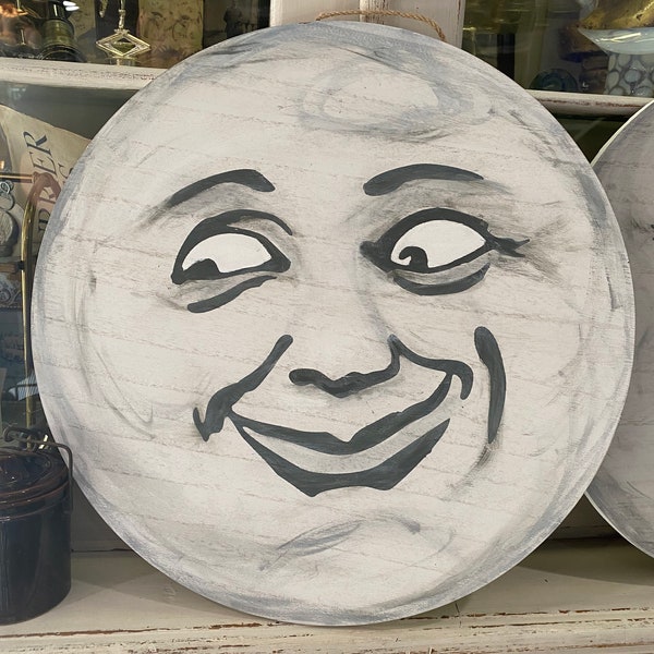 Hand painted Man in the Moon (18" diameter)  wood sign - > choose smiling or winking