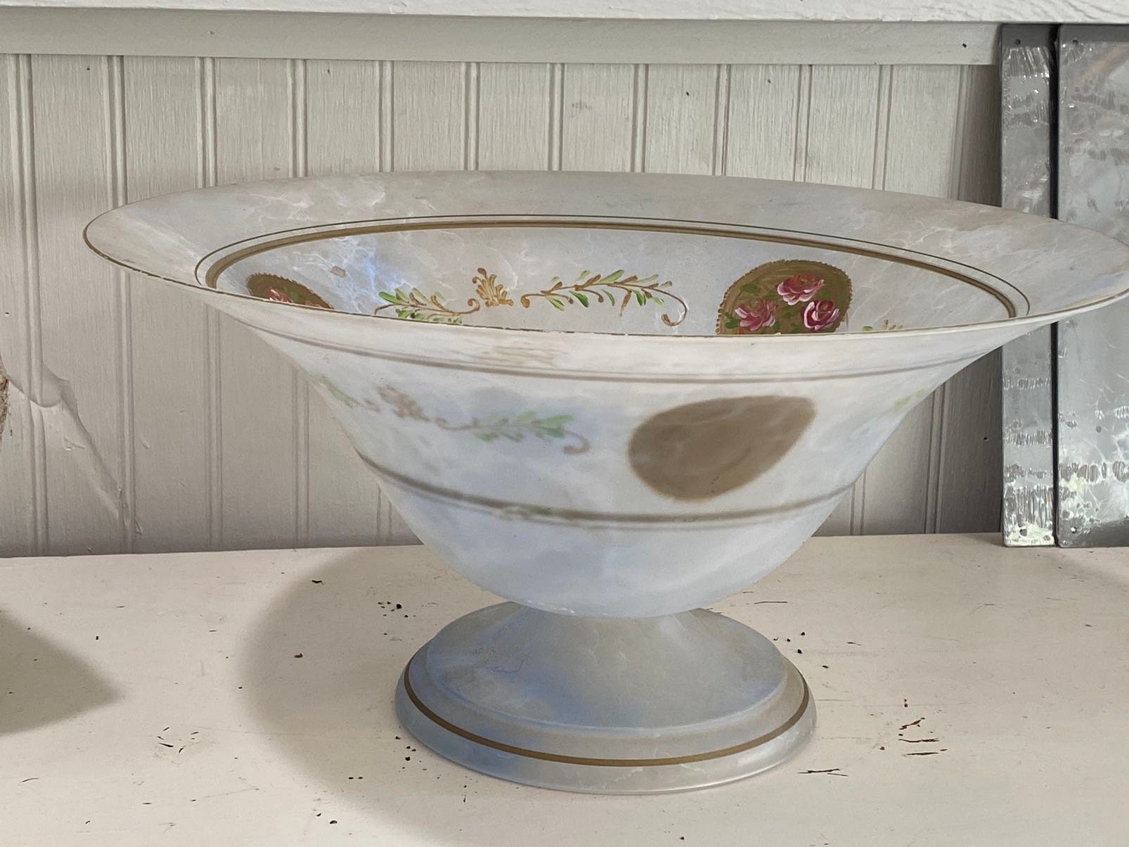 Large Victorian Bristol Glass Pedestal Bowl Etsy