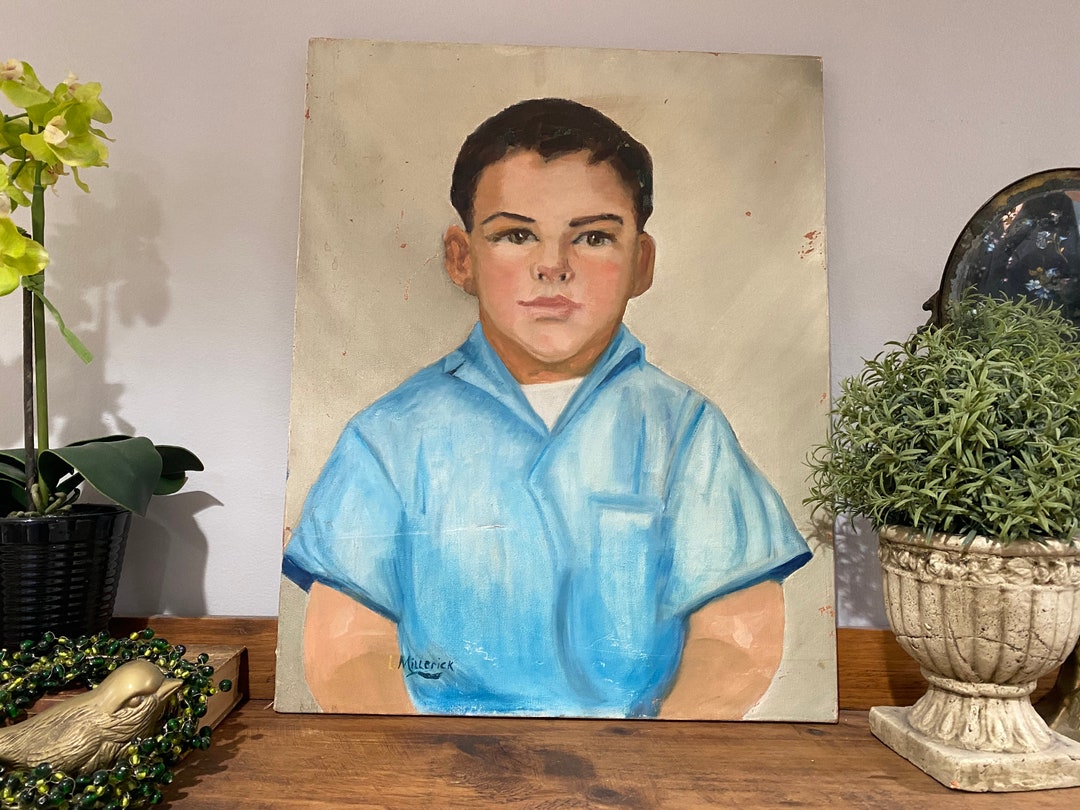 Original Portrait Painting Boy in Blue unframed Canvas Etsy