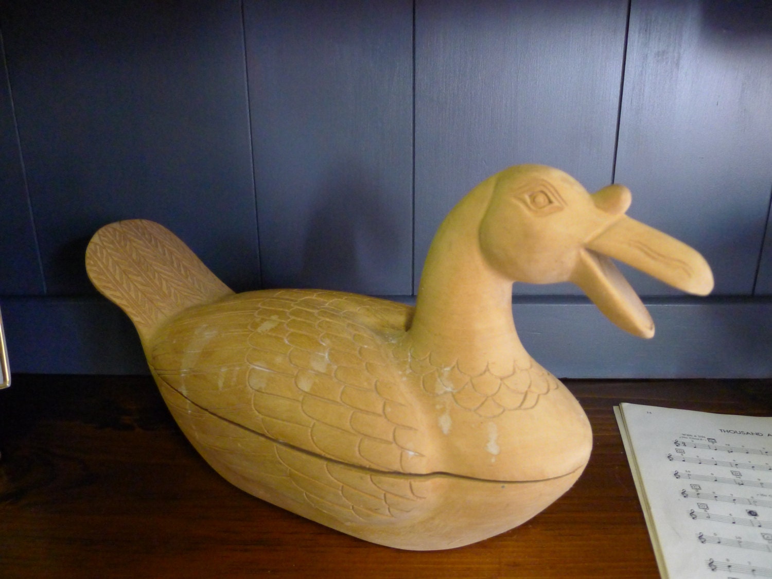 Massive carved wood duck box natural tone MV Etsy 日本