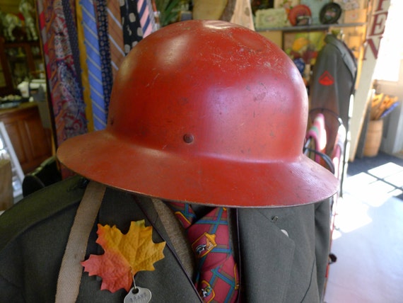 Red metal Civil Defense helmet - image 1