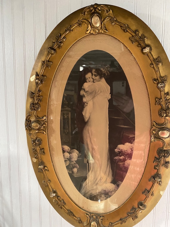 LARGE oval framed lithograph - Love's Gift Divine