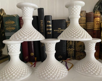 Milk glass candle holders - English hobnail  (set of 5)