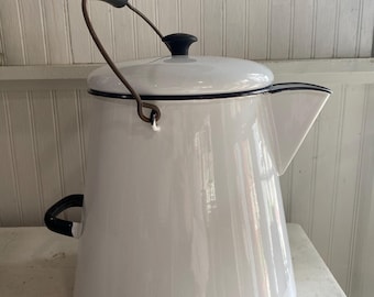 EXTRA LARGE White enamel coffee pot with lid
