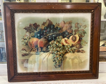 Framed lithograph - still life with fruit