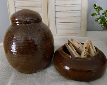 Studio pottery ginger jar and bowl set