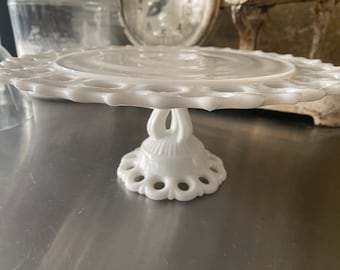 Milk glass cake stand - Westmoreland Doric pattern