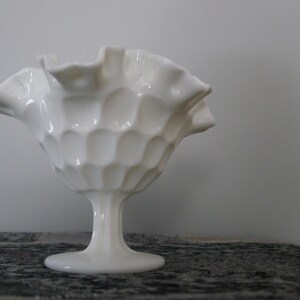 Milk glass thumbprint double ruffle pedestal compote