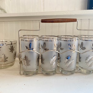 MCM beverage glasses in caddy (set of 8) with Ice Bucket