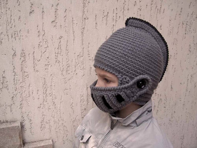 Crochet Knight Helmet fantasy Play Gray Helmet Helmet With Etsy