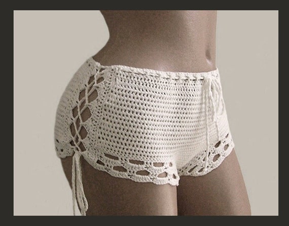 white lace swim shorts