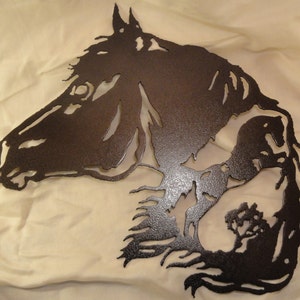 Horse with a Horse Silhouette Metal Wall Art Rustic Western Home Decor