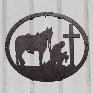 Cowboy and Cross Metal Wall Art