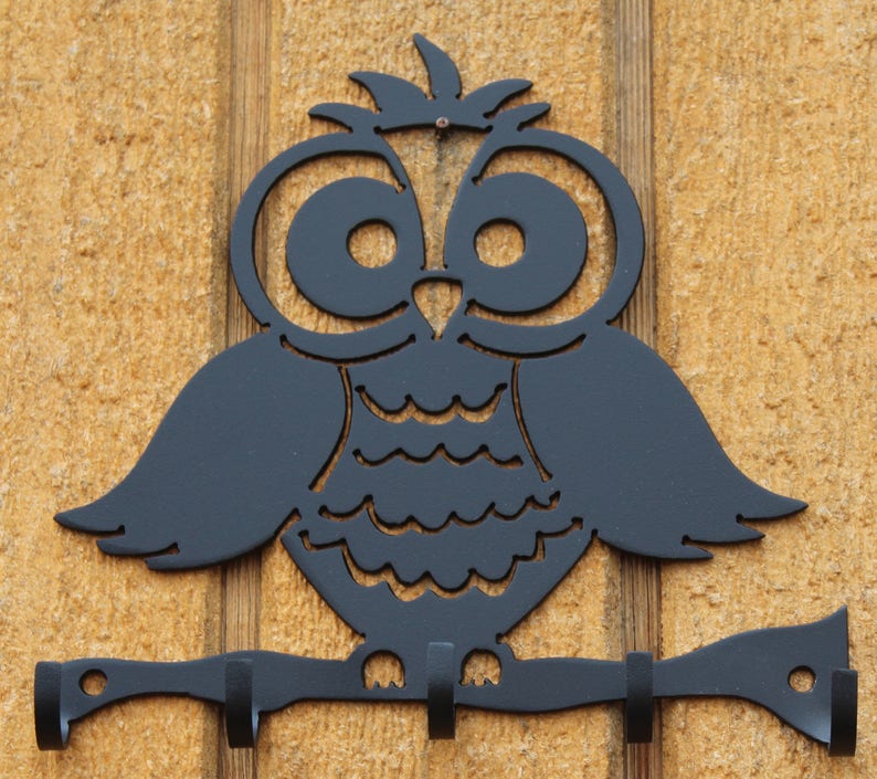 Owl Key Holder Metal Wall Art Home Decor Etsy
